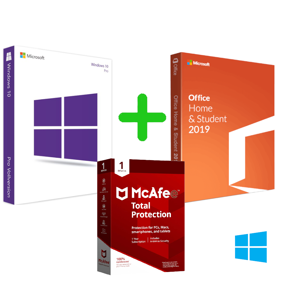Microsoft Windows 10 Professional For 32/64 Bit + Office 2019 Home and Student For Windows PC+McAfee Total Protection 2020 1 Device 1 Year freeshipping - Plazasoftware